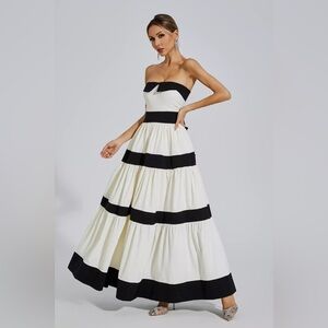 Catchall Valery White Striped Bowknot Maxi Dress